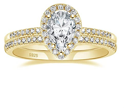 Zakk Damen Ringe Set Silber 925 Ewigkeitsring Solitär 1.5CT Träne Zirkonia Verlobungsringe Eheringe Trauringe Versprechen Ring Rosegold Gold (Rosegold,52 (16.6))