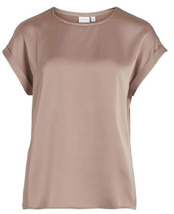 VILA Women's VIELLETTE S/S Satin TOP/SU - NOOS T-Shirt, Portabella, 34