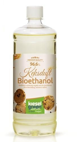 KieselGreen Bioethanol 1 Liter mit Duft für Ethanol-Kamin, viele Sorten - Bio Ethanol als Raumduft in vielen Duftnoten - Parfüm für Bio Ethanol Kamin Indoor oder Bioethanol Tischfeuer (Cookies)