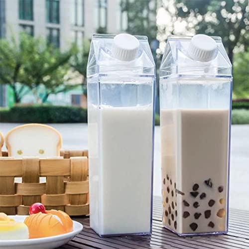 N+B Bouteille d'eau en carton de lait, bouteilles en carton de lait transparent porte-jus transparent en plastique verseur d'eau de lait bouteille de boisson pour activités de plein air (B(1000ml))