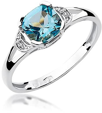 Damen-Goldring Weißgold mit Topas 1,10Ct und 0,01Ct Diamanten, 14 Karat Gold (585) | Goldring mit Box | Goldring für Frauen (Topas, 53 (16.8))