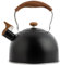 Beruyu Wasserkessel 2,5 L - Wasserkessel für Induktion und Gasherd - Edelstahl Teekessel mit klappbarem Griff - Flötenkessel zum Kochen von Wasser, Tee oder Kaffee (Schwarz)