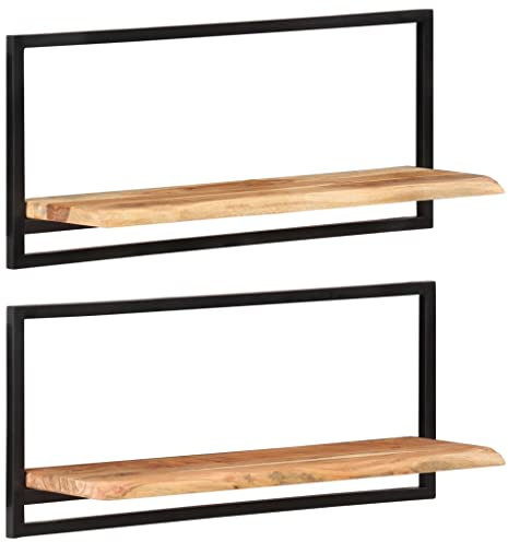 vidaXL 2X Wandregal Wandregale Hängeregal Bücherregal Schweberegal Badregal Küchenregal Wandboard Regal Regale 80x25x35cm Massivholz Akazie Stahl
