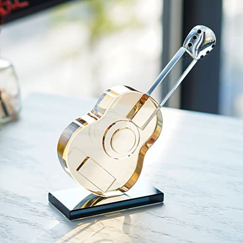 QFkris Kristallgitarre-Figuren, Sammlerstücke, geblasenes Glas, Kunst, Musik-Skulptur, Statue, Briefbeschwerer mit Sockel, Champagnerfarben