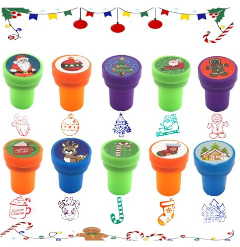 PTBWS 10 Stück Kinder Selbstfärbende Stempel Weihnachten - Für Weihnachtliche Bastelarbeiten Und Dekorationen