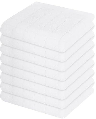 Mordimy Paños de cocina de felpa 100% algodón, suaves y absorbentes, paños de cocina a cuadros de secado rápido para lavar platos, paquete de 8, 30,5 x 30,5 cm, blanco