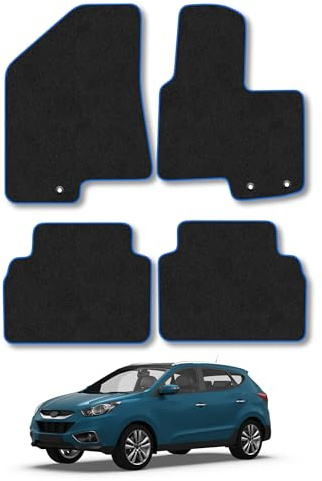 Fits Hyundai iX35 (2010-2015) Carpet Car Mats | Blue Edge Trim Tailored Fit Floor Mats Full Coverage Protection Accessories Easy Clean Anti Slip Made in the UK