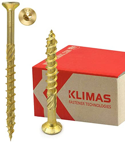 KLIMAS Viti per legno - Torx set - Testa Svasata Piana - Viti multiuso - viti legno - Viti autofilettanti per legno - Giallo Zinco viti per legno torx - set viti da 10x260 mm 25 pezzi