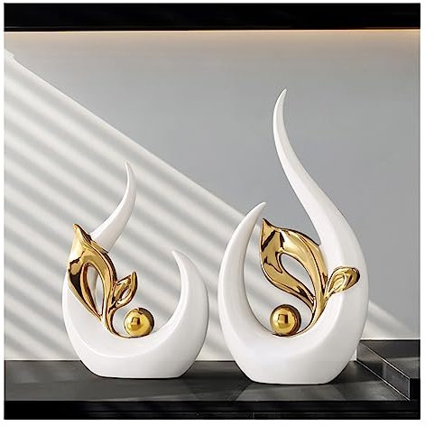 Abstrakte Skulptur deko, Modern Keramik Handwerk, für Dekoration Schlafzimmer Tischdekoration Büro Wohnungs Skulpturen Und Statuen, Weiß Gold Set