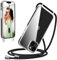 Oududianzi - Coque Compatible avec iPhone 14 Cordon Case, Housse Étui de Téléphone Couvrir avec Lanière Pratique Cordon, Transparente Silicone TPU Bumper Souple Lanyard Case Tour de Cou Chaîne - Noir