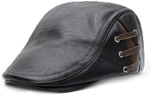 Schiebermütze aus PU-Leder für Herren verstellbar Schiebermütze Entenschnabel Klassische Baskenmütze Herbst und Winter(Schwarze Riemen)