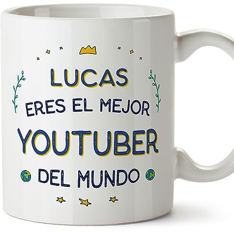 MUGFFINS Tazas Personalizadas para YOUTUBER hombre - En Español - Mejor del Mundo - 11 oz / 330 ml - Regalo Personalizable original y divertido