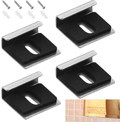 4pcs Frameless Wall Mirror Hanging Kit, Height Adjustable, Spring Loaded Clips Set with Heavy Dowels and Screws, for Bathroom and Room Mirrors (Silver)