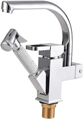 BTURYT Retro Chrom Küche Wasserhahn 360°Drehbnhebel Mischbatterie Spüle Spülbecken Armatur mit Keramik Griff aus Messing