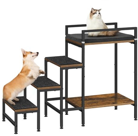 Hundetreppe für kleine Hunde und Katzen, Fensterstange, erhöhtes Hunde-Etagenbett mit 4 Stufen, 55,9 cm H Hundetreppe für hohe Betten und Couch, rutschfeste Haustiertreppe für mittelgroße Hunde