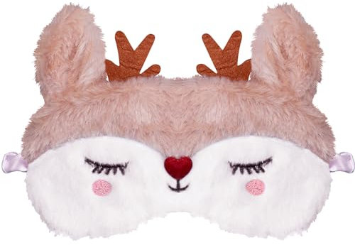 FUNAUPGO Weihnachten Rentier Augenmaske, Süße Tier Lustige Rudolph Schlafmaske Weich Plüsch Augenbinde Schlafbrille Augen Abdeckung für Kinder Erwachsene Mädchen Jungen Mädchen Damen (Rentier, Weiß)