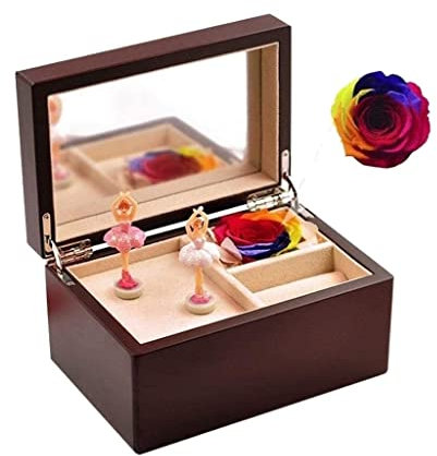 UWALLS Spieluhr Spieluhr Ballerina Musik-Schmuckkästchen mit ewiger Blumen-Juwelen-Aufbewahrungsbox, individuelles Spieluhr-Geschenk for Valentinstag Geschenke (Color : Noir)