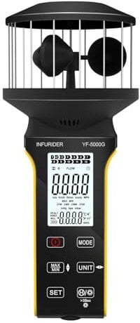 Anemometro a tazza portatile, YF-5000G Misuratori del vento con pulsante Smart Touch, anemometro per vento, temperatura e umidità Misuratore di velocità del flusso d'aria CFM