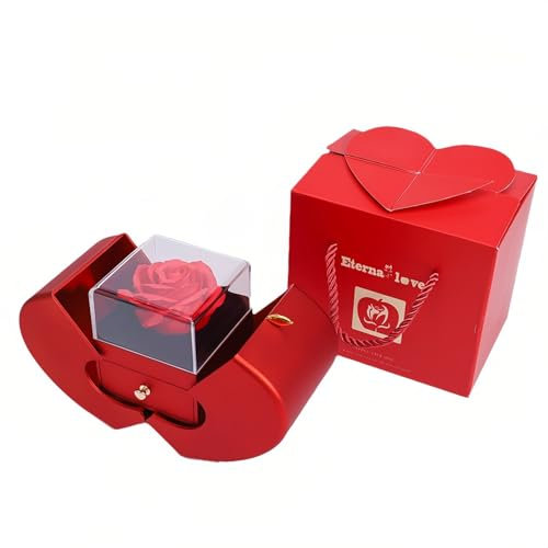 Flowers Rose Apple Presents Box with I Love You Necklace in 100 Languages, Eternal Rose Present for Women, Mum, Wife, Girlfriend on Birthday, Anniversary, Valentine's Day, Mother's Day, Christmas