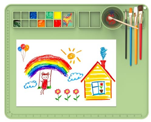 Tapis de peinture en silicone avec tasse et outil de nettoyage de pinceaux - Tapis d'artisanat de 20×16, parfait cadeau pour les enfants artistes ! Tapis d'art pliable et résistant à l'eau