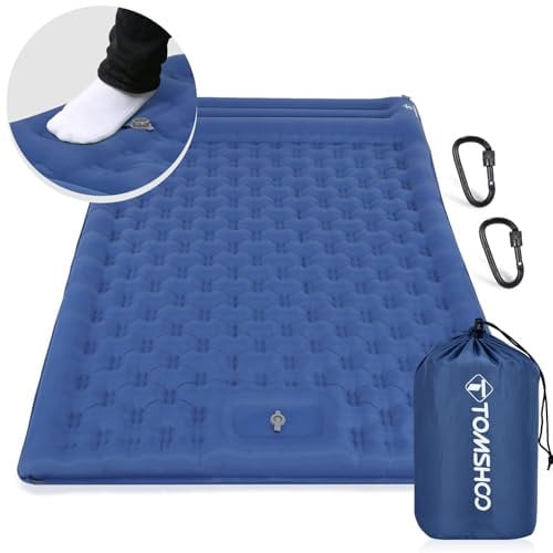 TOMSHOO Isomatte Selbstaufblasend 2 Personen Camping Outdoor, Aufblasbare Luftmatratze Matratze mit Integrierten Fußpresse Pumpe, Karabiners, Aufbewahrungstasche, Campingmatrazen Schlafmatte, Blau