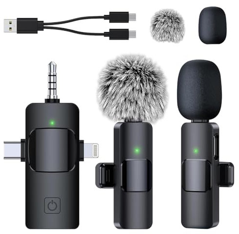 SmaFun 3-in-1 Wireless Lavalier Microphone – Mini Microphone with Intelligent Noise Canceling for iPhone, iPad, Android, Lapel Mic with 6 Hours Recording for Vlogging, YouTube, Interview