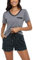 Yukiuiny Pyjama Femme Été Coton Ensemble Vêtement d'Intérieur Tee Shirt Vêtement de Nuit Carreaux Plaid Manches Courtes Col V Pantalons de Pyjama Printemps Douce Confortable A-Gris+Vert Carreaux L