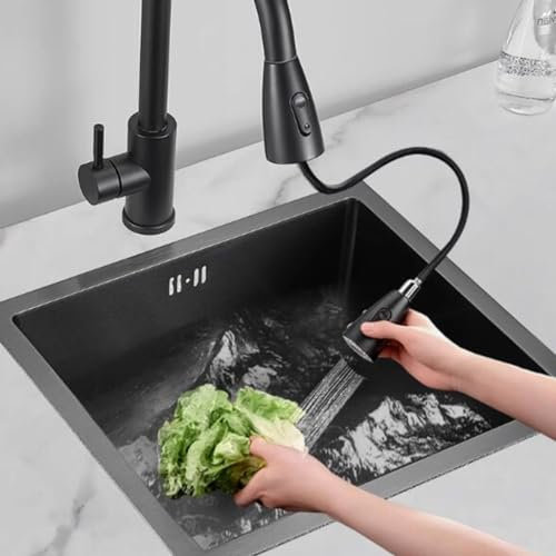 Küchenspüle Aus Edelstahl Schwarze Nano-Barspüle Mit Einem Becken Balkon-Unterbauwaschbecken Mit Ausziehbarer Armatur (S : 48 * 40 * 21cm)