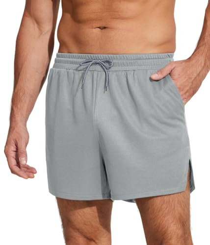 Weardear Herren Sport Shorts Leicht Laufshorts Kurze Running Sporthose Fitness Training Mit Handytaschen und Elastischem Bund Tennis Fußballhose Hellgrau S