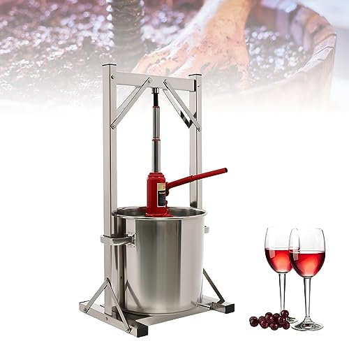 22L Edelstahl Obstweinpresse Apfelweinpresse mit Hydraulik Manuell Obstweinpresse Apfelpresse Beerenpresse Fruchtpresse mit zwei Eimern für Apfelwein Trauben