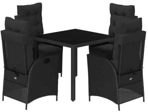 vidaXL Garten Essgruppe 5-TLG., Gartenmöbel Set Tisch mit 4 Stühle, Gartengarnitur mit Kissen, Sitzgruppe Essgarnitur Terrasse, Schwarz Poly Rattan
