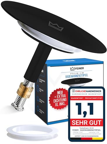 FEINER® [2-TLG.] Badewannenstöpsel Universal Passform - Badewannen Stöpsel Verschluss Ø72 mm - Rostfrei Verstellbarer Stöpsel Badewanne - für Jede Badewanne Dicht [ Mattschwarz ]