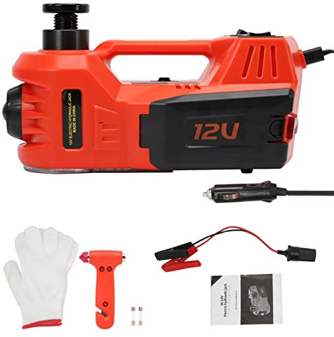 TKSE Cric Électrique Hydraulique 12V 5T avec Pompe Gonflable et Lumière - Outil de Changement de Pneus pour Voiture SUV et Ateliers de Réparation d'Urgence