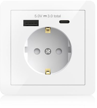 USB-Steckdosensystem, Schutzkontaktsteckdose mit USB C, 3,1A Unterputz-Schuko-Wandsteckdose, passt in Standard-Unterputzsteckdose, Laden von Smartphone, Tablet, Weiß