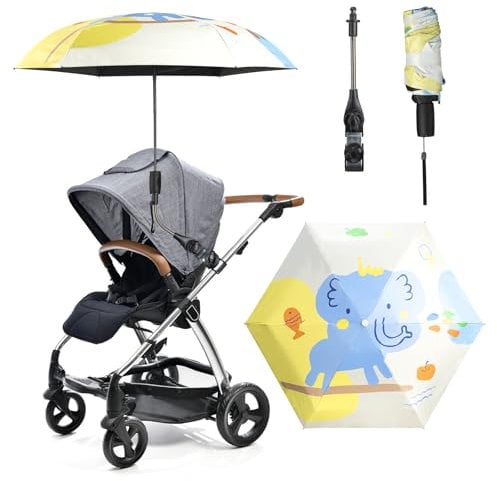 luckhycz Universal Sonnenschirm für Kinderwagen UV Schutz, Sonnenschutz Regenschirm für Kinderwagen, UPF 50+ / 90cm Durchmesser mit Universalhalterung für Kinderwagen und Buggy