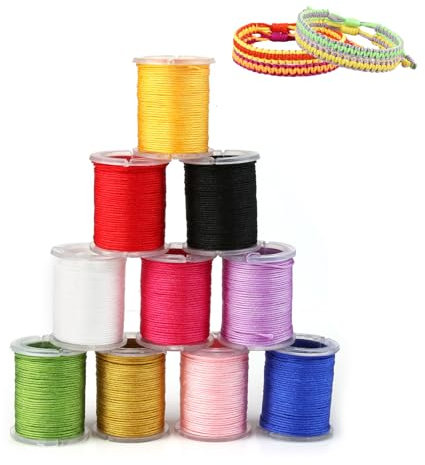 10 Colors 0.8mm Macrame Cord, Waxed Cotton Cord String Beading String Kumihimo Cord Nylon Chinese Knotting Cordfor DIY Craft Knitting Wall Hanging Plant Hanger Jewelry Bracelet Necklaces Craft Making