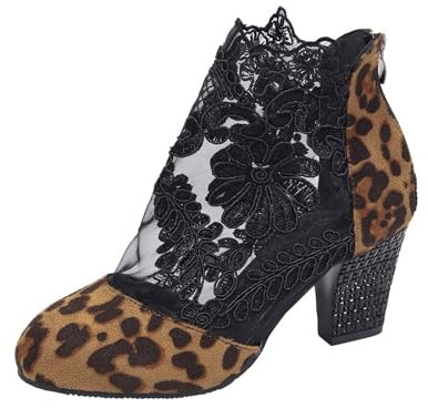 Stivali da ballo da donna con stampa leopardata floreale in pelle scamosciata stivali corti estivi suola morbida antiscivolo stivali traspiranti stivali tacco alto cerniera tyle prestazioni festa sala