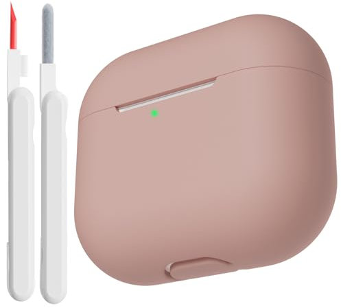 KOKOKA Case Cover Compatible for AirPods 3rd Generation 2021 with Cleaner Kit, Soft Silicone Full Body Shock Absorbing Protective Case for Airpods 3 with Cleaning Pen, Front LED Visible, Pink