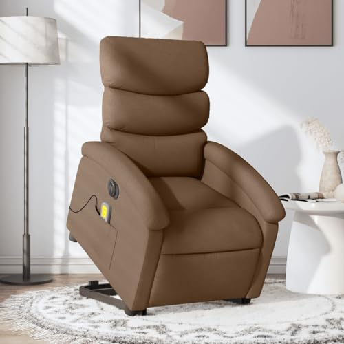 Homgoday Elektrischer Massagesessel mit Aufstehhilfe, Fernsehsessel Relaxsessel mit Liegefunktion, Seniorensessel Aufstehsessel Ruhesessel TV Sessel für Wohnzimmer Braun Stoff