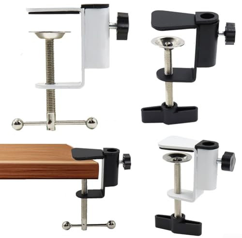 360degree Desktop Fixed Base for Mic Stand, Secure Desk Clamp, Aluminum Alloy, Black (White A)
