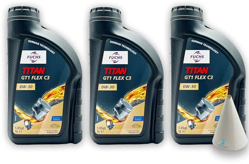 3 L Fuchs Titan GT1 FLEX C3 0W-30 | kompatibel mit VW 504 00/507 00 | MB 229.31 | 229.51 | 229.52 | kompatibel mit PORSCHE C30 | kompatibel mit BMW LONGLIFE-04 | Öl | SAE 0W30 | mit Trichter