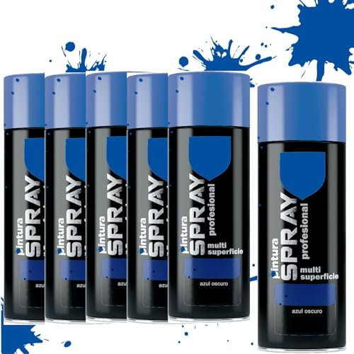 MORE FREE Pintura Spray Azul Oscuro de 400 ml Adecuado para las Superficies de Metal, Madera y Plástico Pack de 6 Unidad