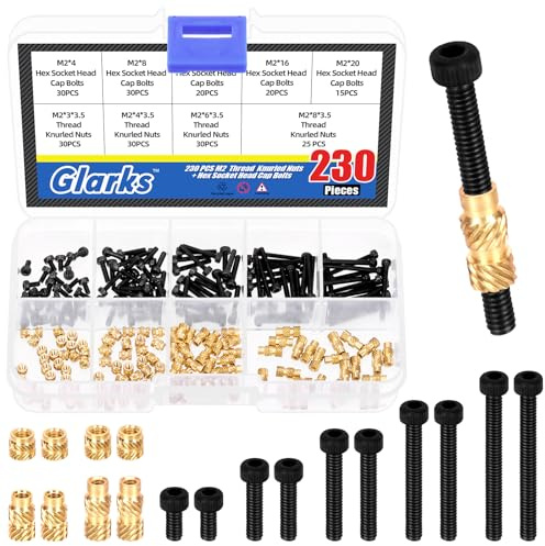 Glarks 230 noir m2 vis hexagonale intérieure et m2 fileté laiton moleté écrou insert fileté écrou pré - enterré combo Kit