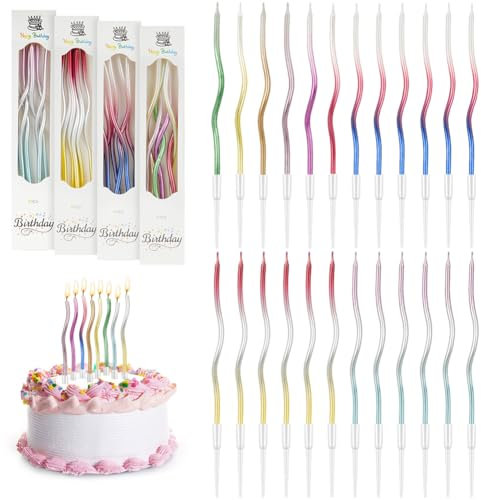 URAQT Geburtstagskerzen Kuchen, 24 Ripple-Geburtstagskerzen mit Ständer, für Kinder & Erwachsene, Dekorative Geburtstagstorte, Hochzeitsparty, Abschlussfeier(Mehrfarben)