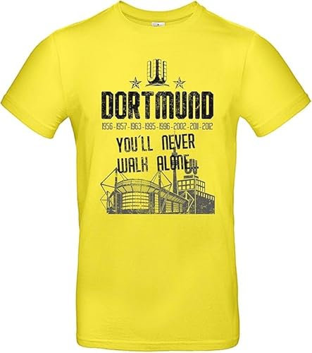 Herren T-Shirt Dortmund You'll Never Walk Alone YNWA Jahreszahlen Schwarz Gelb Ruhrpott Finale und Stadion aus Baumwolle Damen Unisex Pokal Farbe Gelb, Größe L