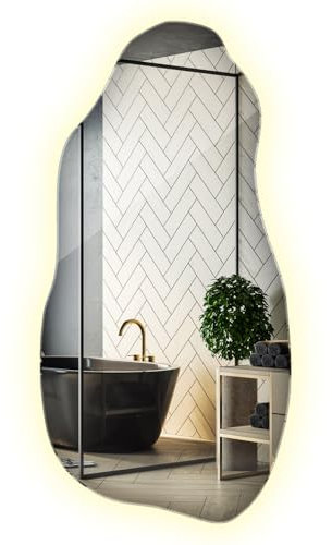 Spiegel Unregelmäßiger LED 45x90 cm | Neutralweiß Beleuchtung | Kein Rahmen | Elegant | Design Wandspiegel | Für Bad Schminktisch Flur | Touchlos | Stilvoller Dekospiegel