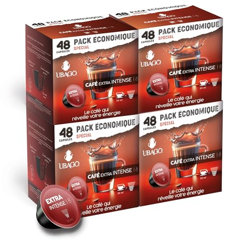 Café Ubago en Capsules Café Espresso Extra Intense, Capsules compatibles Dolce Gusto, Intensité 8/8, Offre de 192 unités