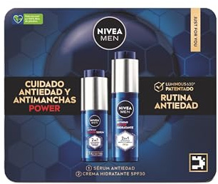 NIVEA MEN POWER Pack Rutina Antiedad POWER - Crema Facial Hidratante SPF30 50ml + Sérum Facial 2en1 Antimanchas y Antiarrugas 30 ml - Con Luminous630 Patentado y Ácido Hialurónico - Todo tipo de piel