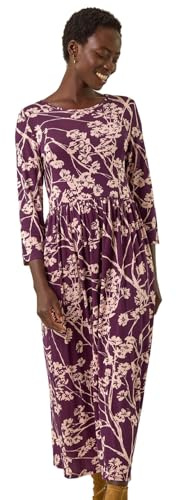 Roman Originals Maxi Dress with Pockets for Women UK Ladies Stretchy Jersey Midi Elasticated Gathered High Waist Skater Swing Fit Flare Office Work Smart Casual Boho