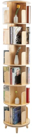 FROPIJ Drehbares Bücherregal, Bücherschrank 360 °Display Bookshelf Drehbar Bücherregale mit Tischtuch, Bodenstehendes Standregal Holzregal für Bücher & Sammlerstücke (6 Etagen)